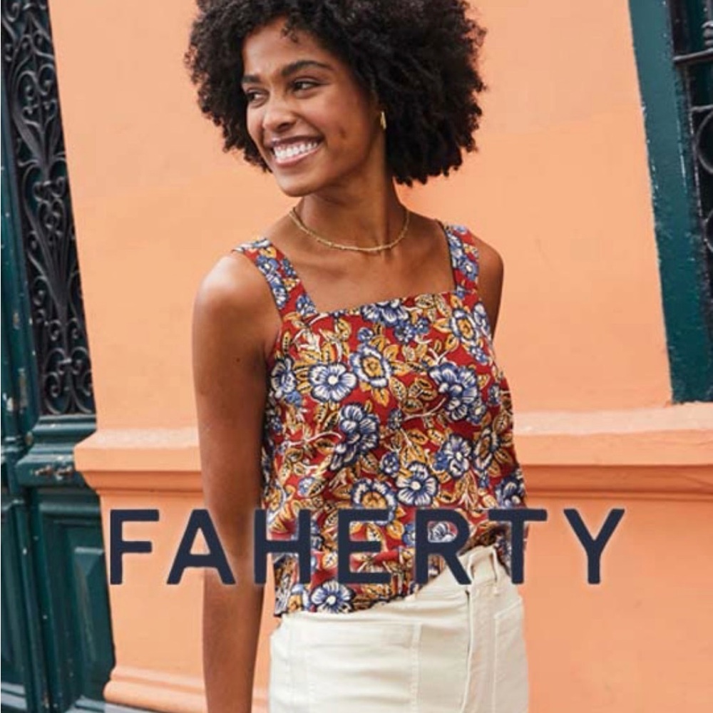 Faherty Part-Linen Floral Tank Top